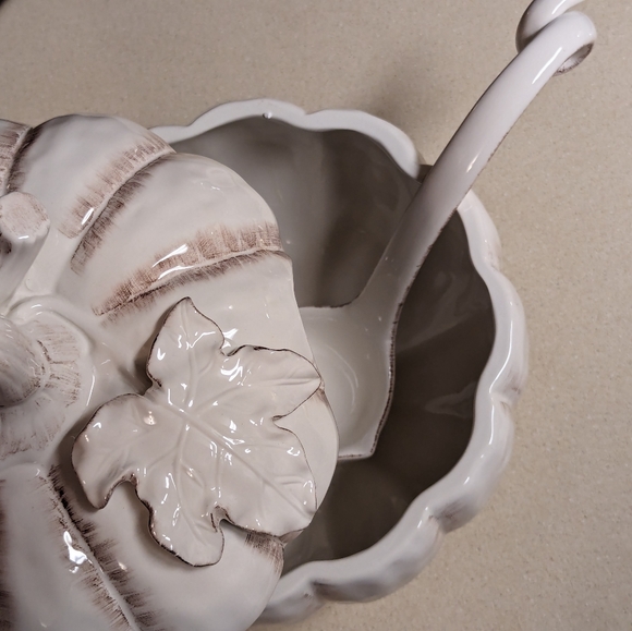 MIKASA Countryside Harvest 10” Covered Soup Tureen Ladle Pumpkin Pottery - Picture 7 of 12